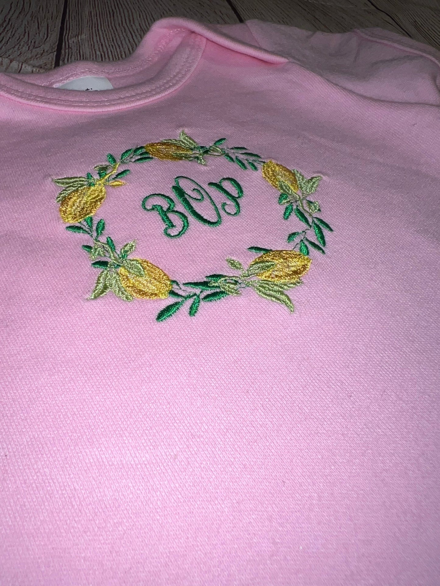 Onesie Embroidered Lemon Wreath Monogram