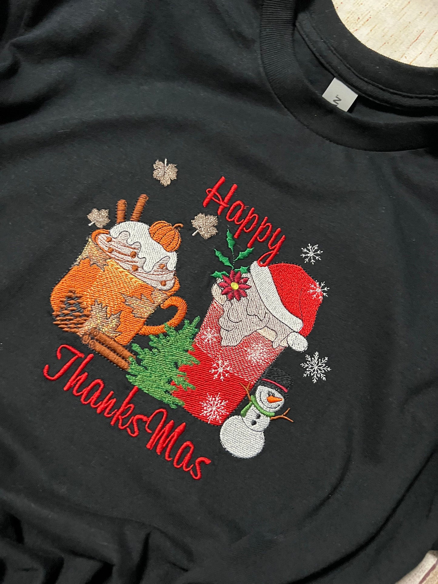 Happy ThanksMas Embroidered T-shirt