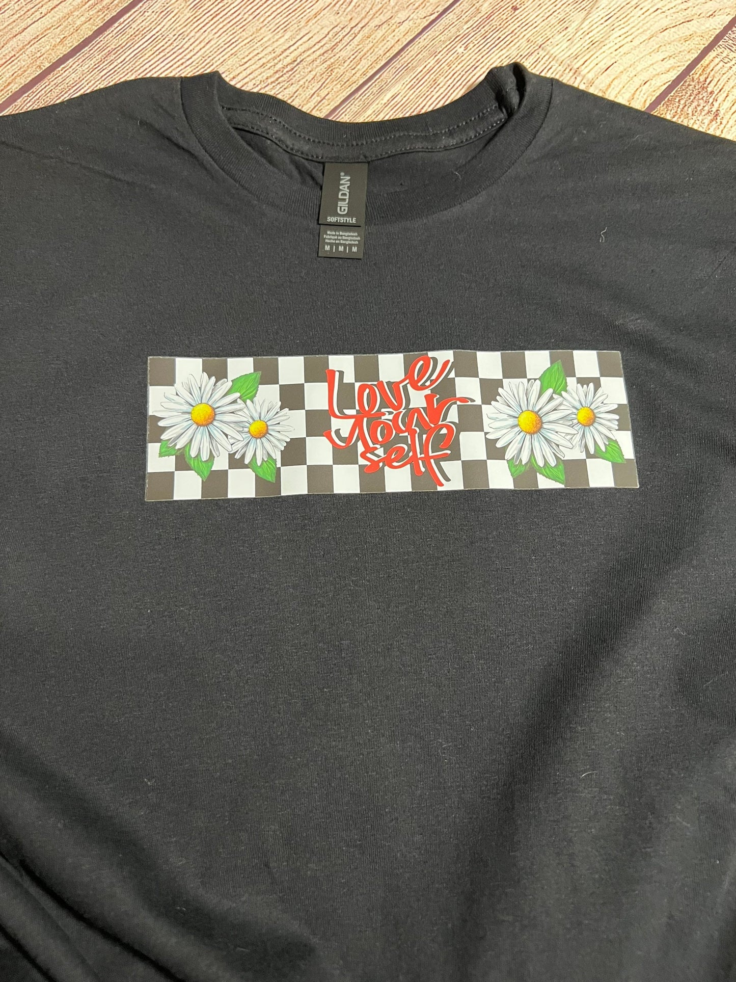 Love Yourself Daisy Checkered T-shirt.
