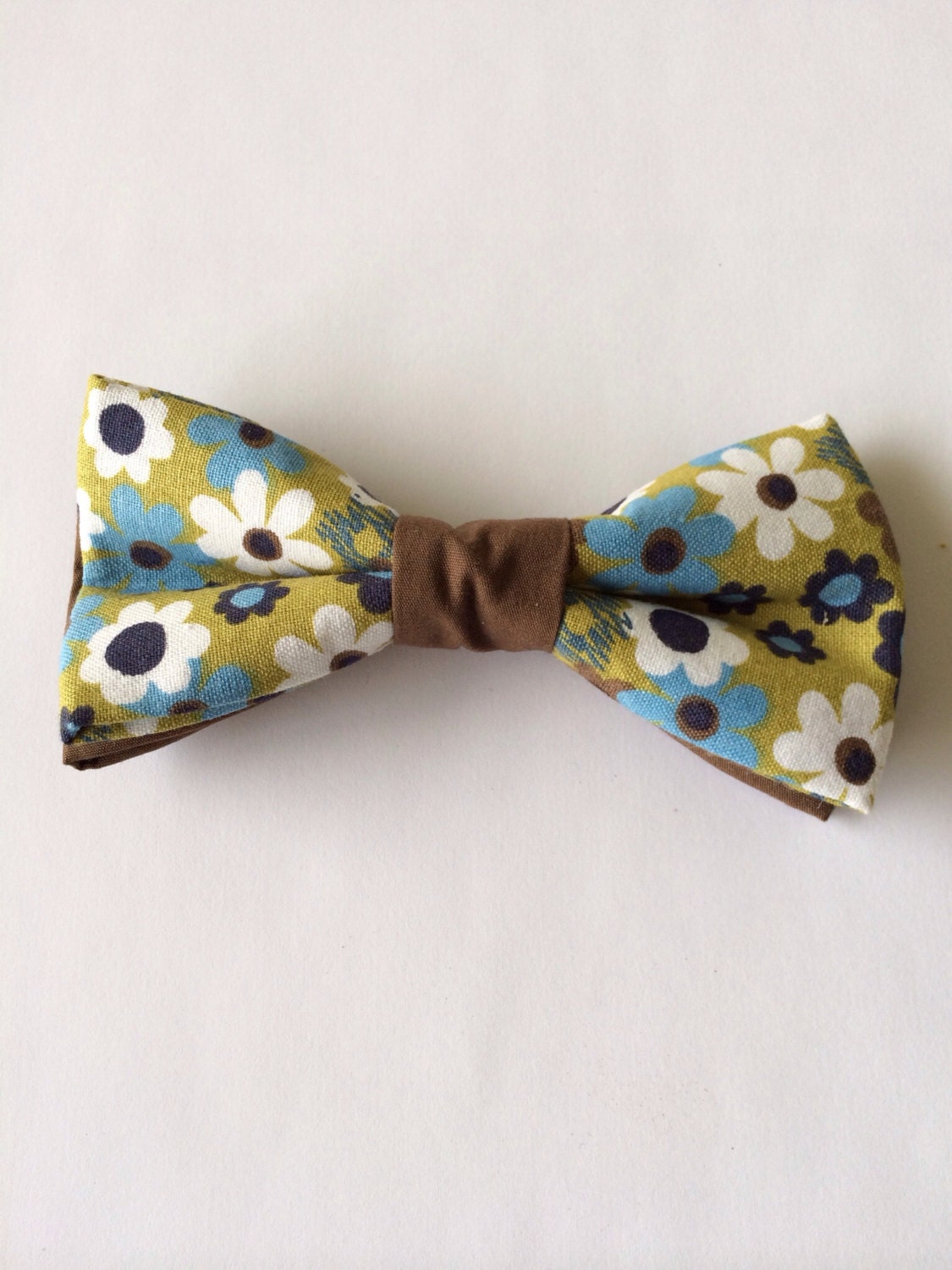 Brown and Blue Floral Bow Tie