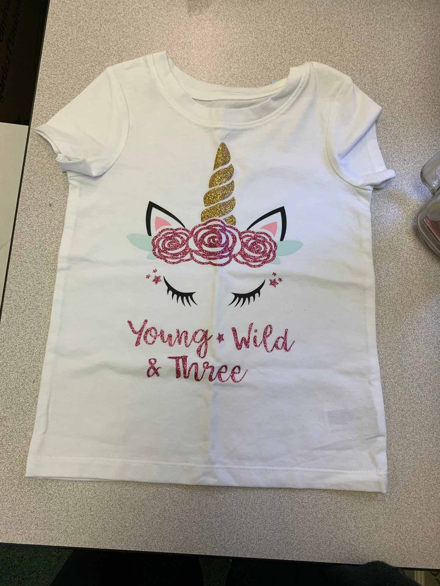 Unicorn Young Wild and Three Birthday T-shirt