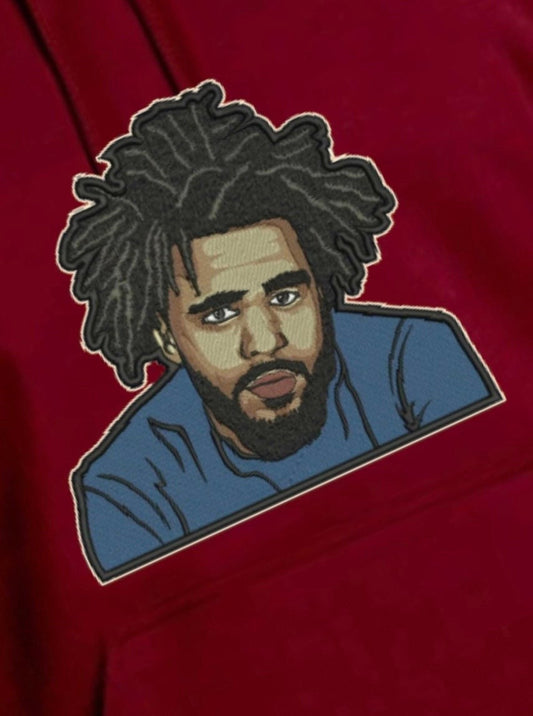 J. Cole Face Burgundy Embroidered Hoodie