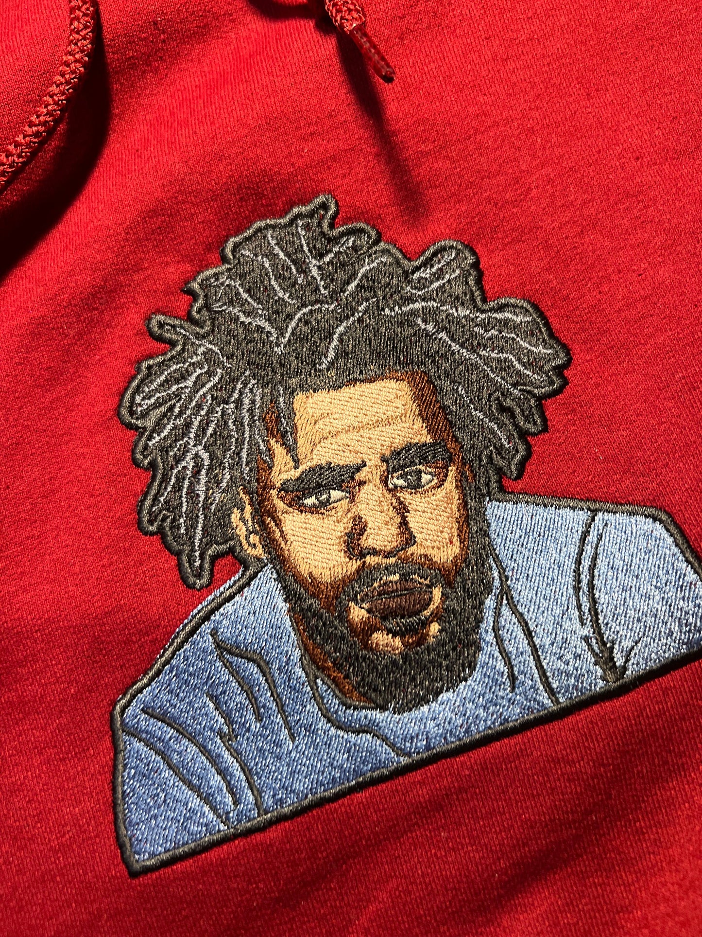 J. Cole Face Burgundy Embroidered Hoodie