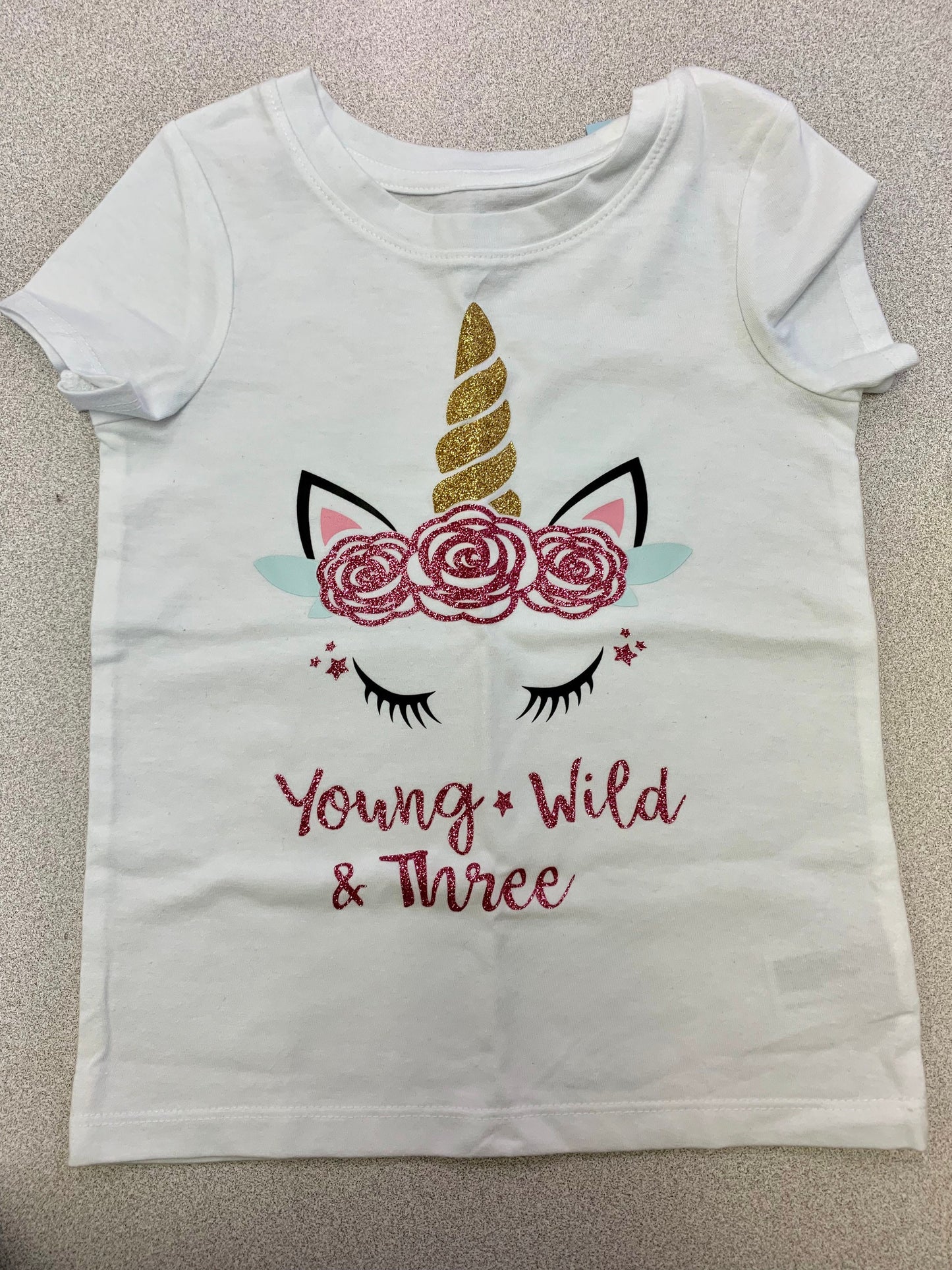 Unicorn Young Wild and Three Birthday T-shirt