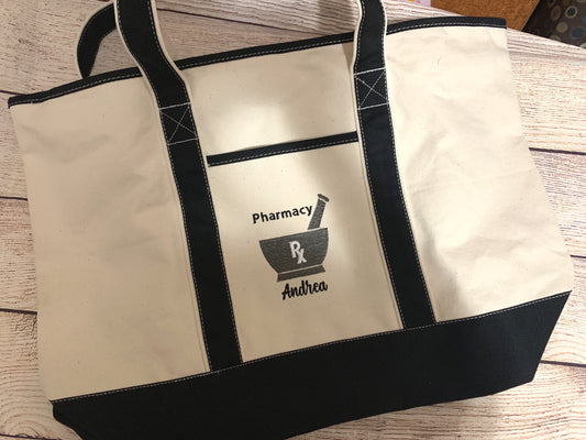 Pharmacy Tote bag mortar and pestle and Rx symbol.