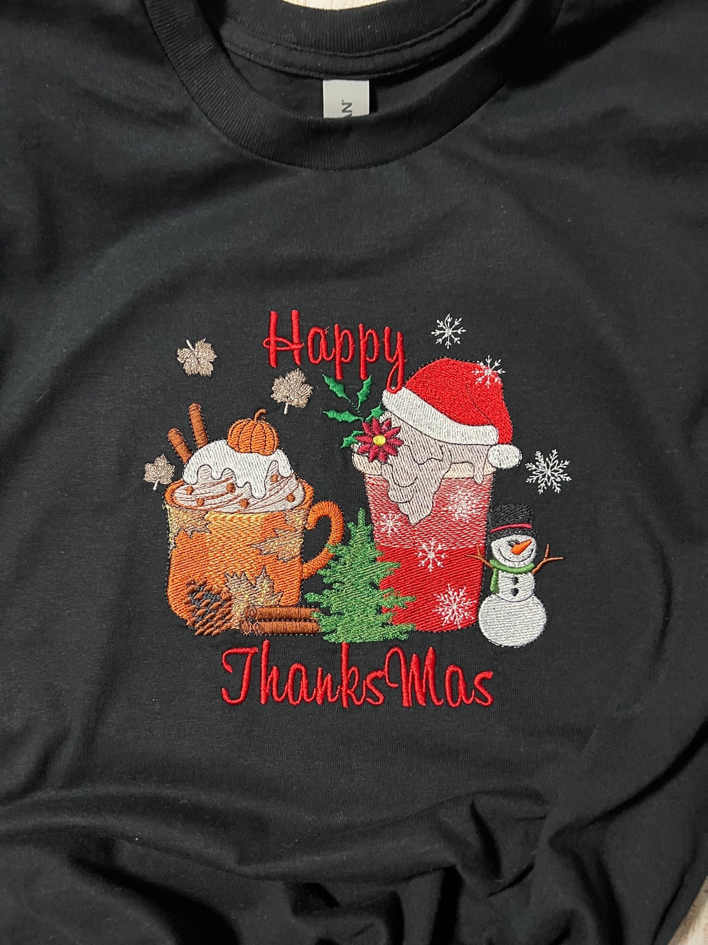 Happy ThanksMas Embroidered T-shirt