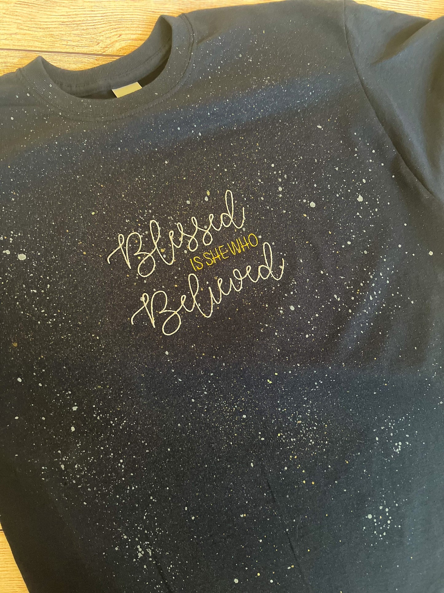Embroidered Blessed Is She Who Believed T-shirt