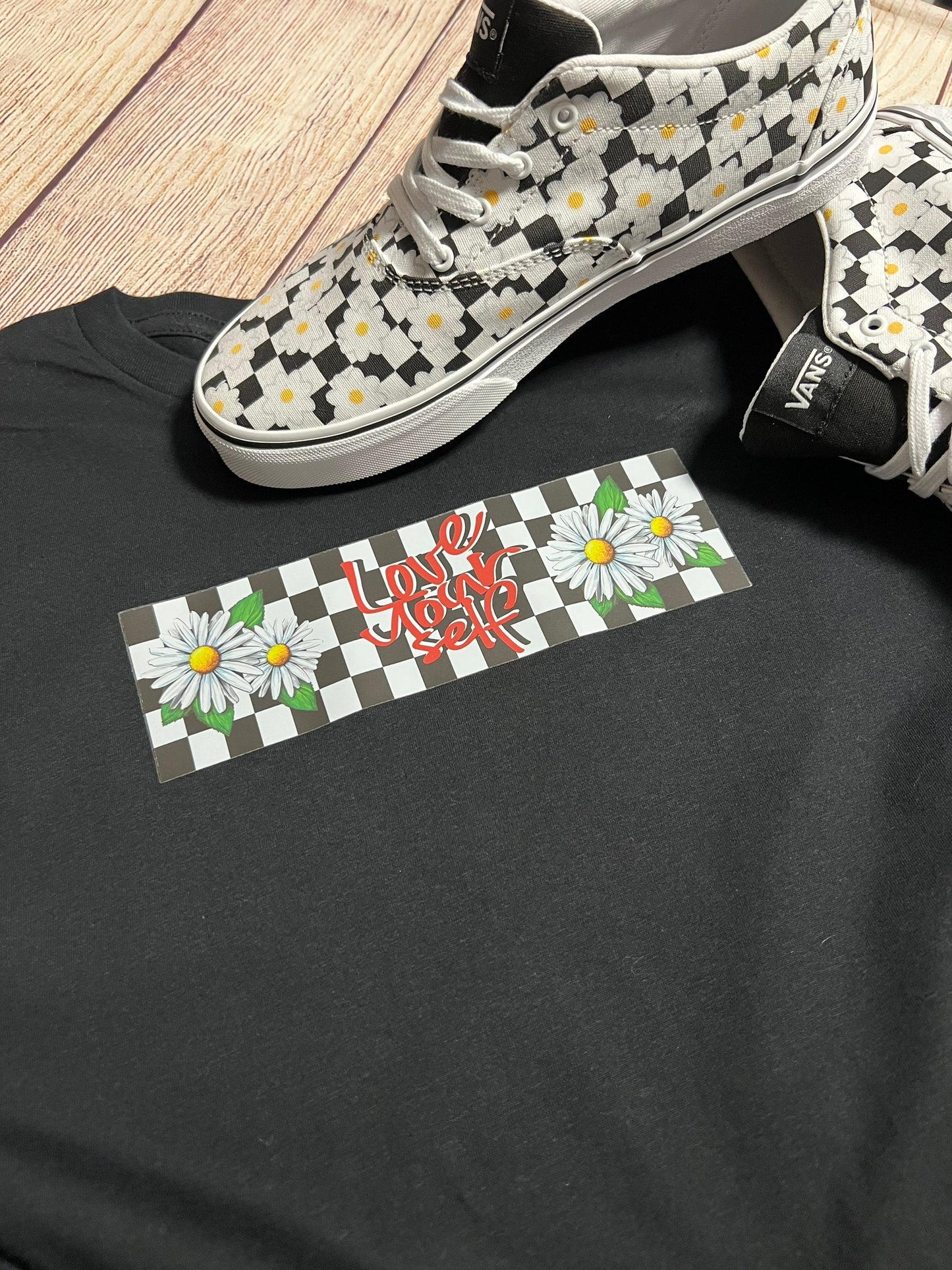Love Yourself Daisy Checkered T-shirt.