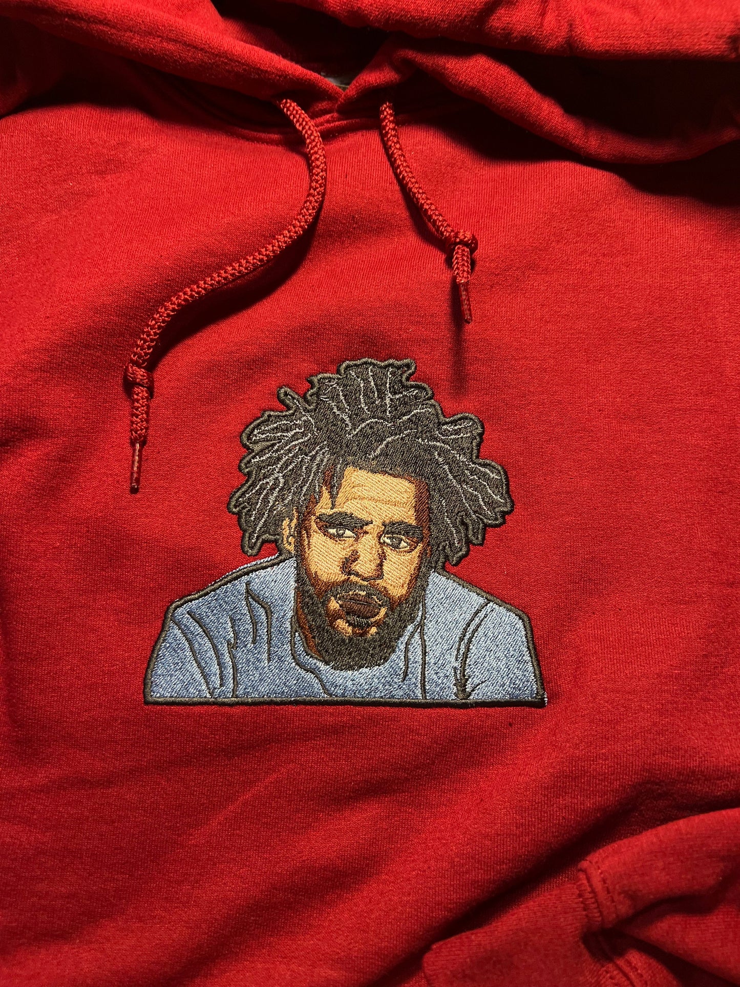 J. Cole Face Burgundy Embroidered Hoodie