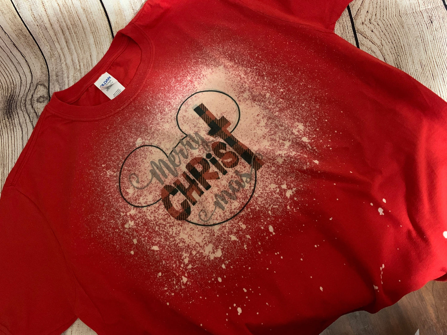 Merry Christ-mas Buffalo Print with Mickey Outline T-shirt