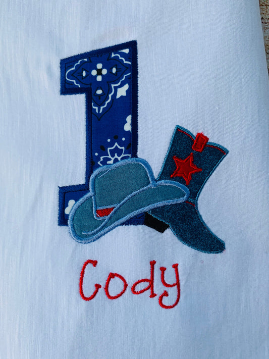 Cowboy Western Embroidered Birthday Theme T-shirt