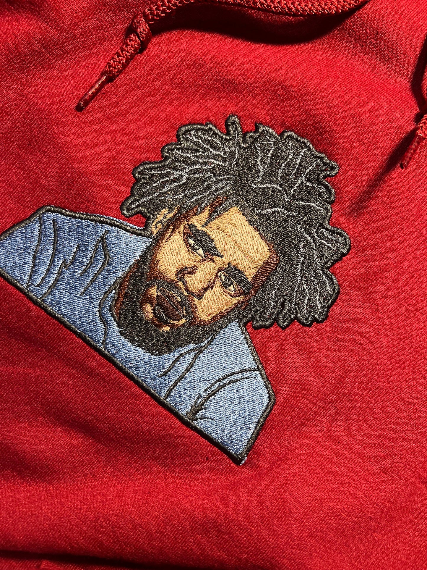 J. Cole Face Burgundy Embroidered Hoodie