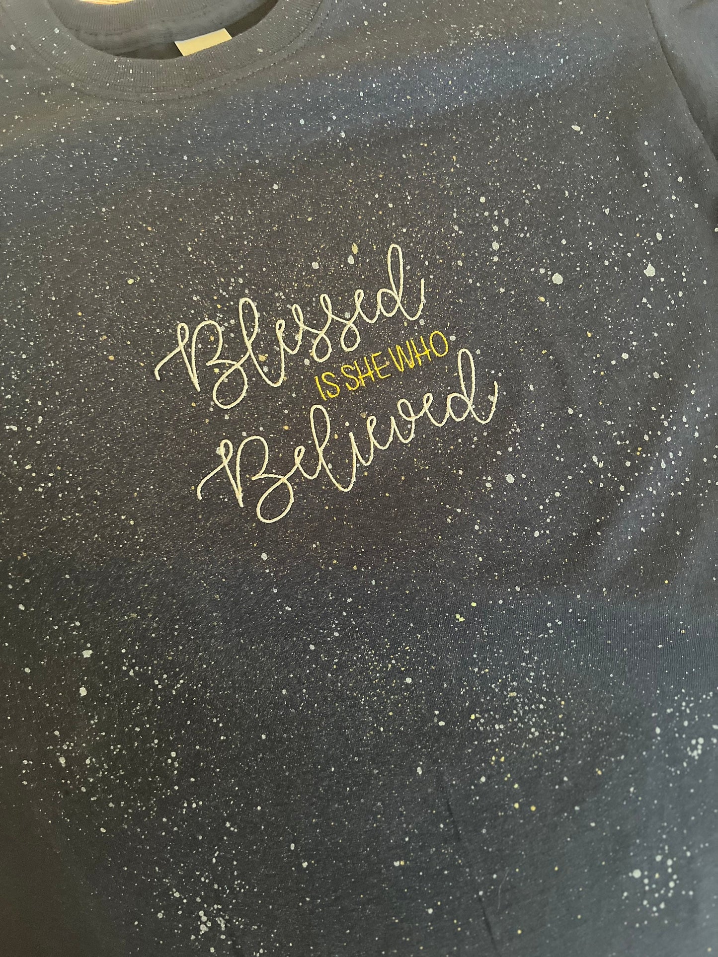 Embroidered Blessed Is She Who Believed T-shirt