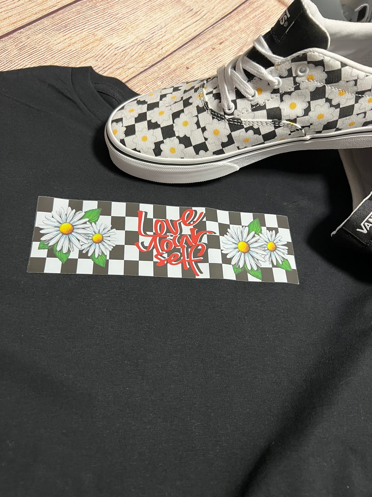 Love Yourself Daisy Checkered T-shirt.