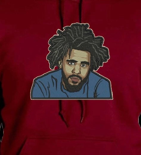 J. Cole Face Burgundy Embroidered Hoodie