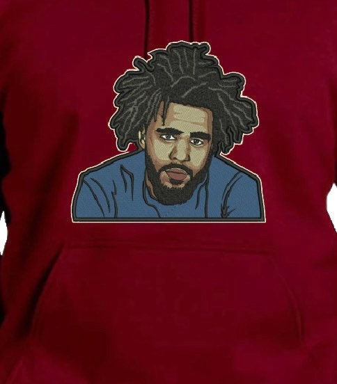 J. Cole Face Burgundy Embroidered Hoodie