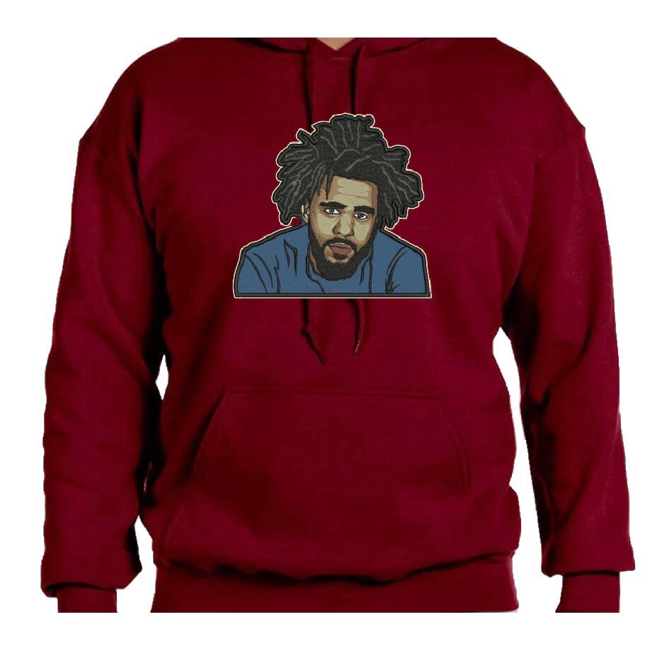 J. Cole Face Burgundy Embroidered Hoodie